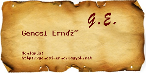 Gencsi Ernő névjegykártya